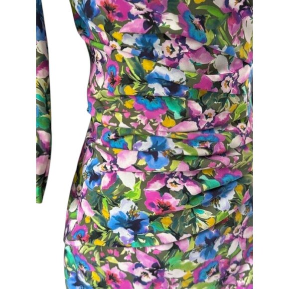 Chiara Boni La Petite Robe Italy Cocktail Dress 3/4-Sleeve Ruched Floral 40/4 Sm - Picture 3 of 16